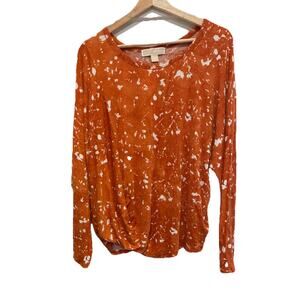 Michael Kors Women’s Side Twist Blouse Shirt Orange White Size L